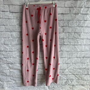 PREOWNED UNBRANDED VALENTINES DAY FLEECE PINK HEART PAJAMA BOTTOMS WOMENS LARGE